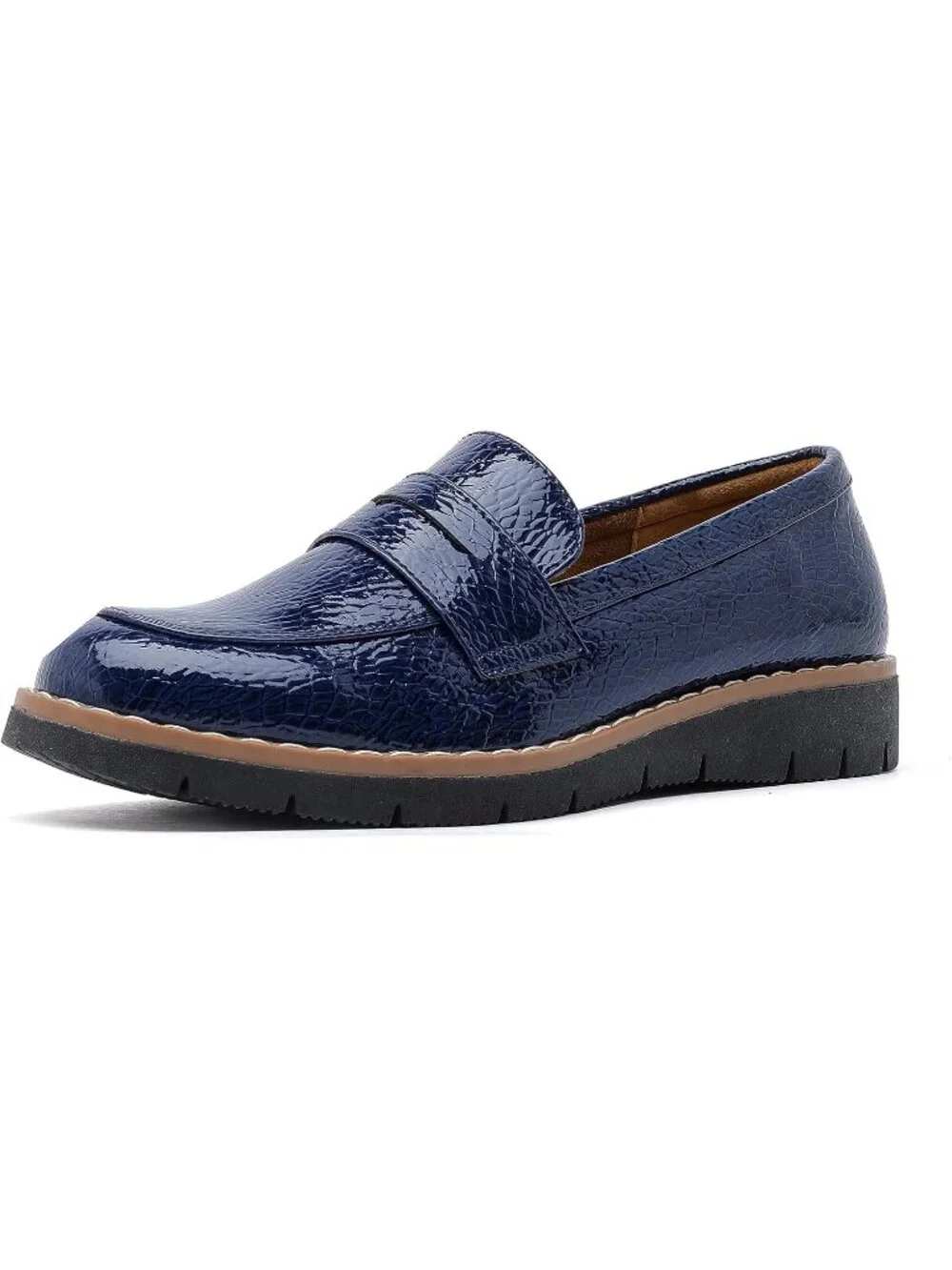 🆕Women's Dark Blue Round Toe Platform Chunky Heeled Loafers Business Shoes